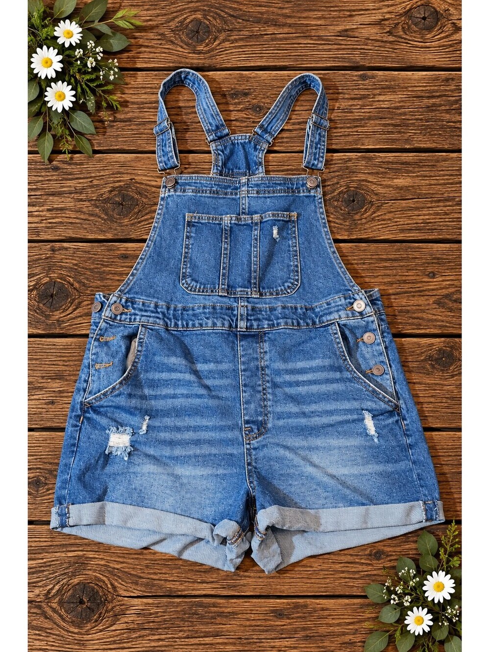 Denim overall shorts XL